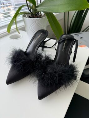 BCBGeneration Black Feather Trim Pointed Heels